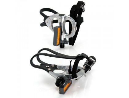 Педалі контактні XLC PD-R02, 420 гр, сріблясті, з ремінцями і туліпсамі | Veloparts