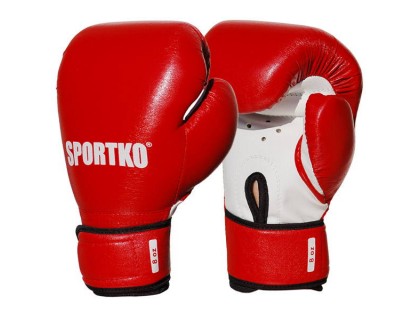 Боксерские перчатки SPORTKO кожвиниловые+спортткань 8 унц красные | Veloparts